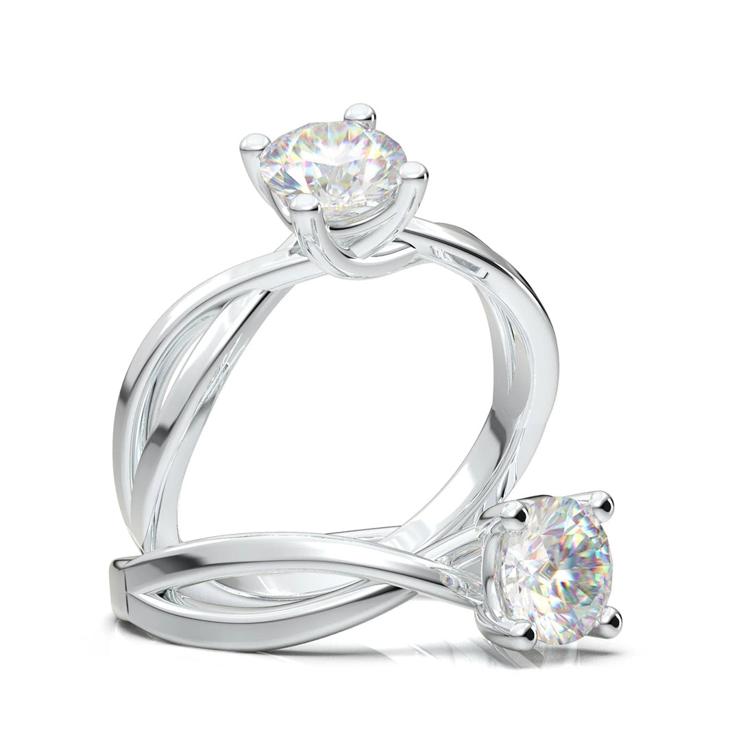 Anel Solitario Torcido De Ouro Branco 18k Diamante Brilhante 40pontos