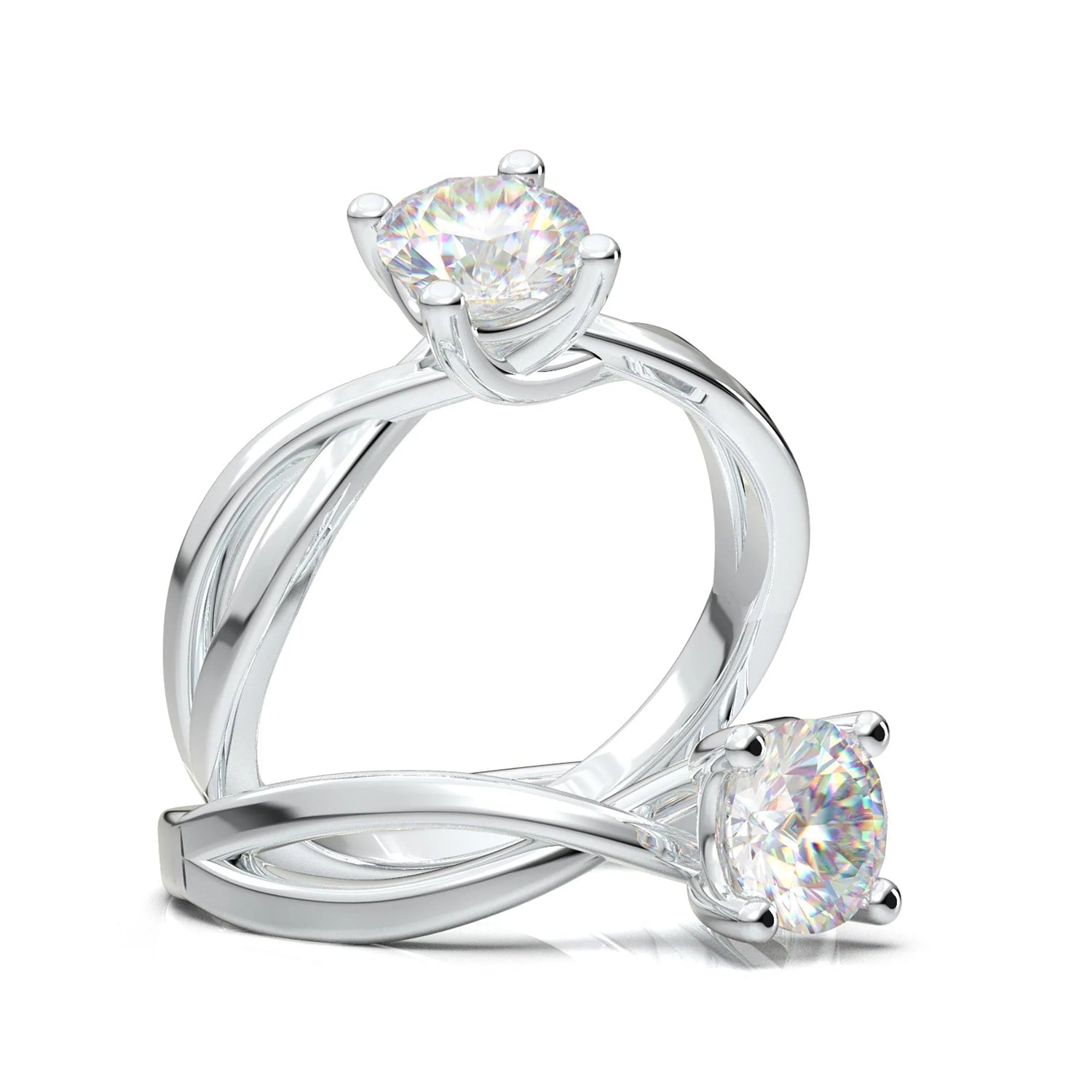 Anel Solitario Torcido De Ouro Branco 18k Diamante Brilhante 40pontos