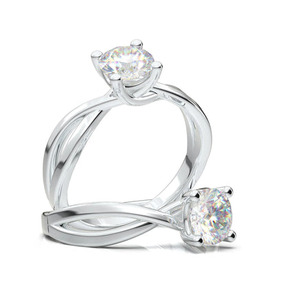 Anel Solitario Torcido De Ouro Branco 18k Diamante Brilhante 40pontos