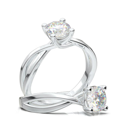 Anel Solitario Torcido De Ouro Branco 18k Diamante Brilhante 30pontos