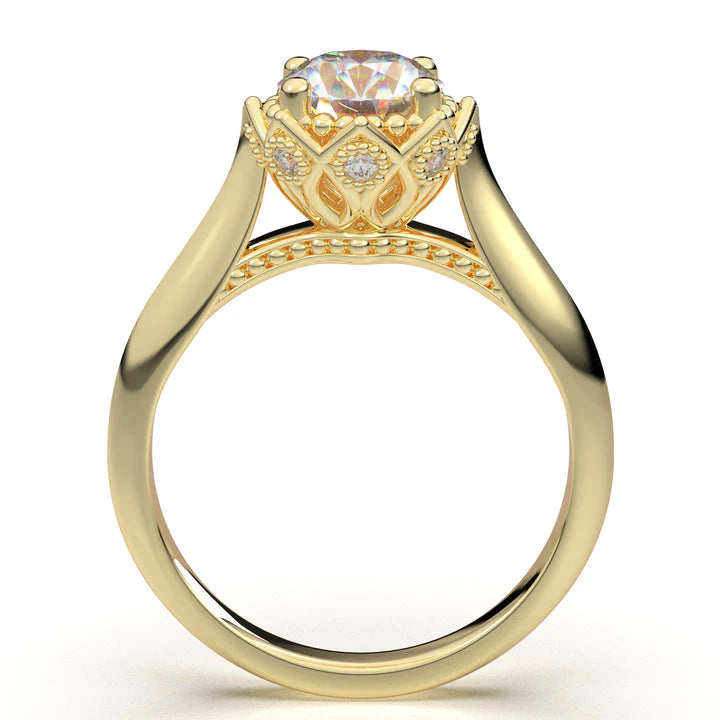 Anel Solitario Coroa De Ouro Amarelo 18k Diamante Brilhante 20pontos