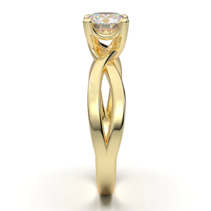 Anel Solitario Torcido De Ouro Amarelo 18k Diamante Brilhante 40pontos