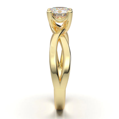 Anel Solitario Torcido De Ouro Amarelo 18k Diamante Brilhante 50pontos