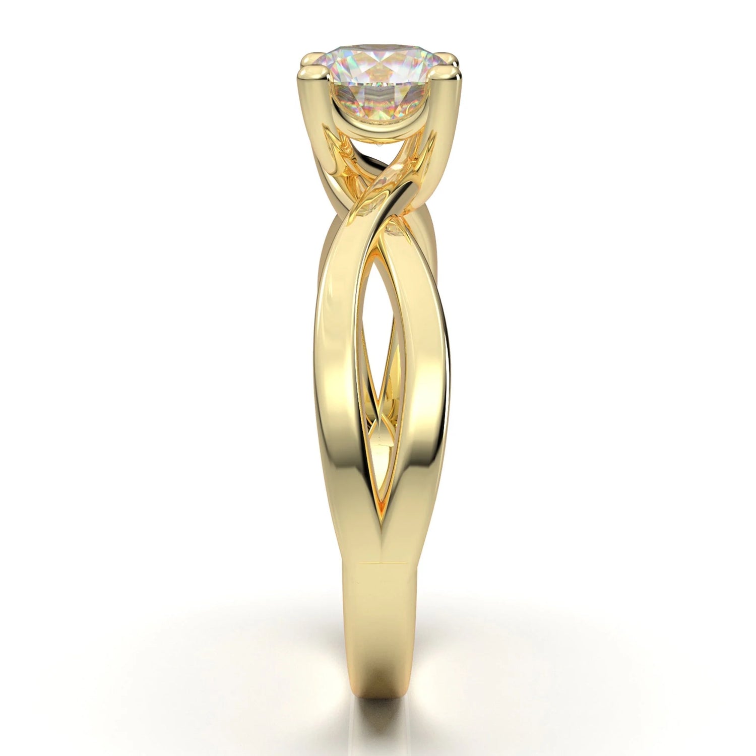 Anel Solitario Torcido De Ouro Amarelo 18k Diamante Brilhante 30pontos