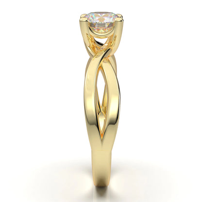 Anel Solitario Torcido De Ouro Amarelo 18k Diamante Brilhante 30pontos