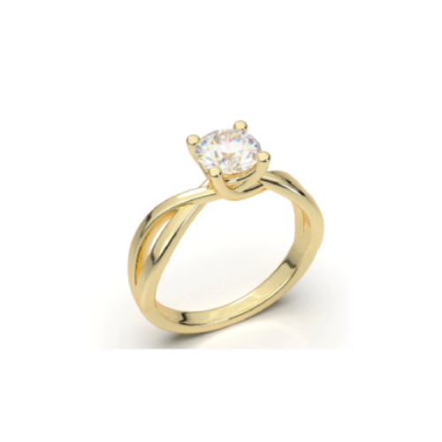 Anel Solitario Torcido De Ouro Amarelo 18k Diamante Brilhante 20pontos