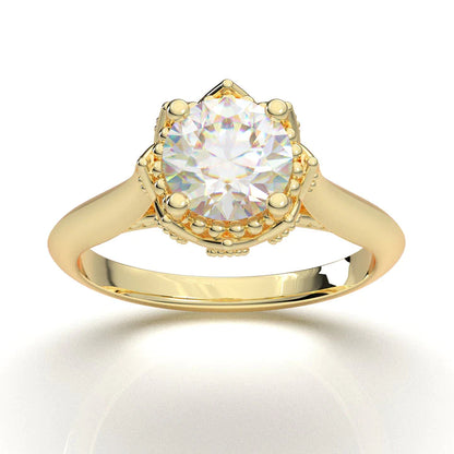 Anel Solitario Coroa De Ouro Amarelo 18k Diamante Brilhante 20pontos