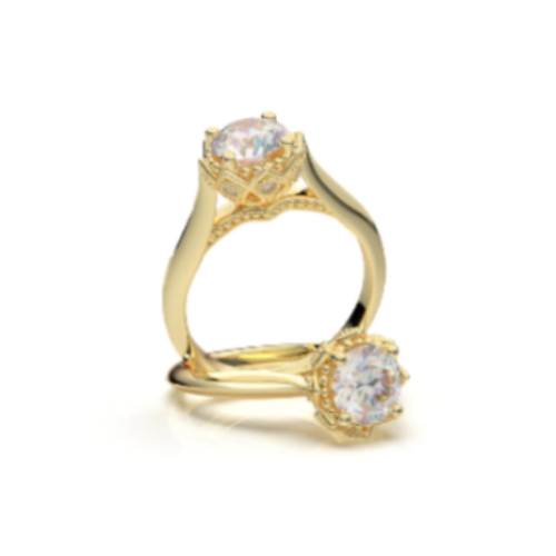 Anel Solitario Coroa De Ouro Amarelo 18k Diamante Brilhante 20pontos