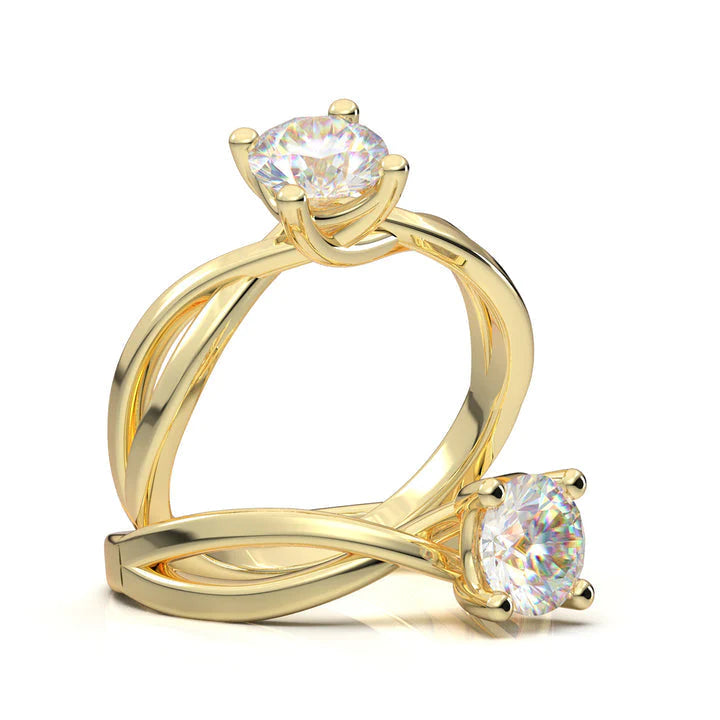 Anel Solitario Torcido De Ouro Amarelo 18k Diamante Brilhante 40pontos