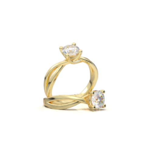 Anel Solitario Torcido De Ouro Amarelo 18k Diamante Brilhante 20pontos