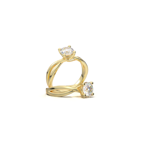 Anel Solitario Torcido De Ouro Amarelo 18k Diamante Brilhante 30pontos