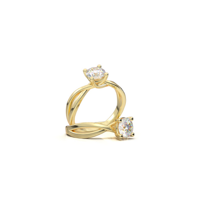 Anel Solitario Torcido De Ouro Amarelo 18k Diamante Brilhante 30pontos