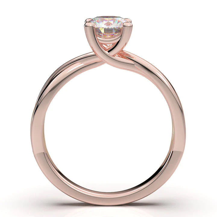 Anel Solitario Torcido De Ouro Rose 18k Diamante Brilhante 20pontos