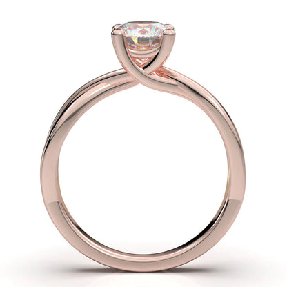 Anel Solitario Torcido De Ouro Rose 18k Diamante Brilhante 30pontos