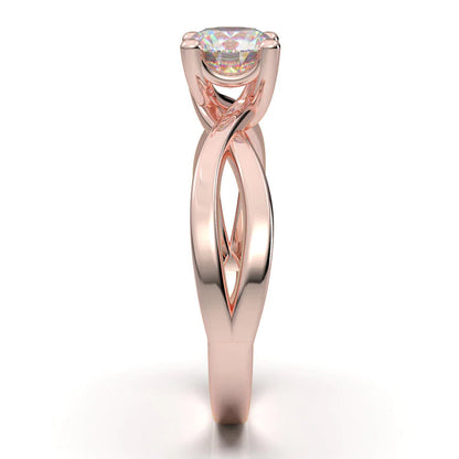 Anel Solitario Torcido De Ouro Rose 18k Diamante Brilhante 20pontos