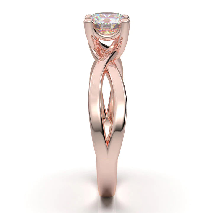 Anel Solitario Torcido De Ouro Rose 18k Diamante Brilhante 40pontos