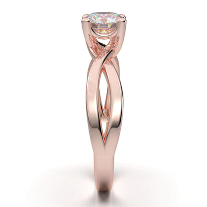 Anel Solitario Torcido De Ouro Rose 18k Diamante Brilhante 40pontos