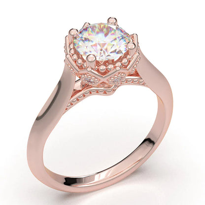 Anel Solitario Coroa De Ouro Rose 18k Diamante Brilhante 20pontos