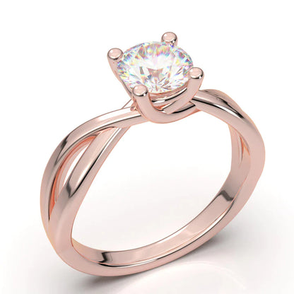 Anel Solitario Torcido De Ouro Rose 18k Diamante Brilhante 30pontos