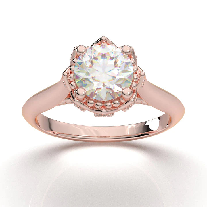 Anel Solitario Coroa De Ouro Rose 18k Diamante Brilhante 20pontos