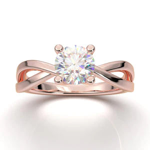Anel Solitario Torcido De Ouro Rose 18k Diamante Brilhante 30pontos
