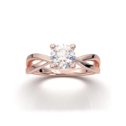Anel Solitario Torcido De Ouro Rose 18k Diamante Brilhante 20pontos