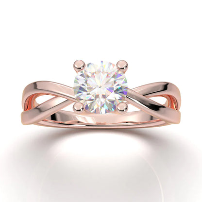 Anel Solitario Torcido De Ouro Rose 18k Diamante Brilhante 100pontos