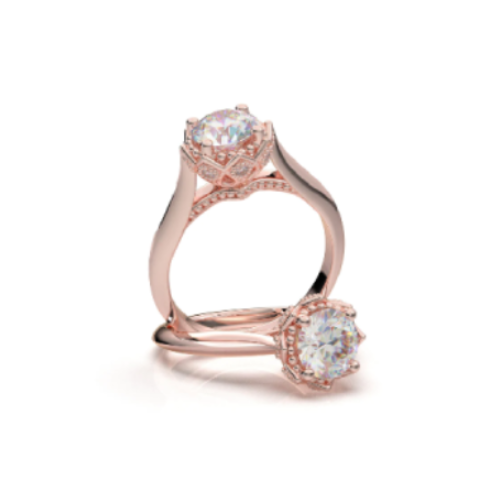 Anel Solitario Coroa De Ouro Rose 18k Diamante Brilhante 20pontos