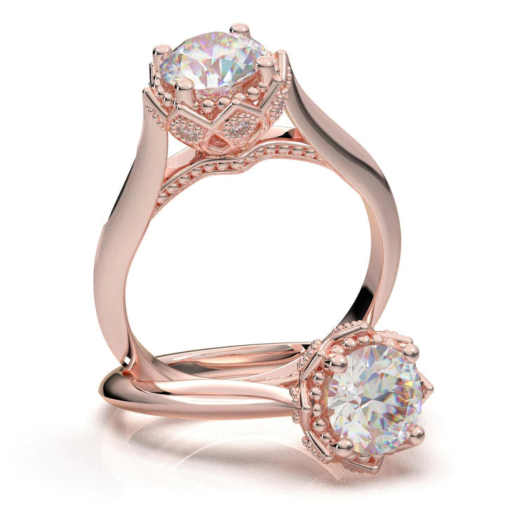 Anel Solitario Coroa De Ouro Rose 18k Diamante Brilhante 30pontos