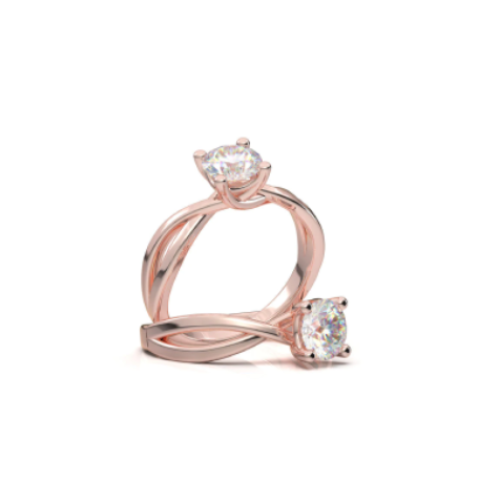 Anel Solitario Torcido De Ouro Rose 18k Diamante Brilhante 20pontos