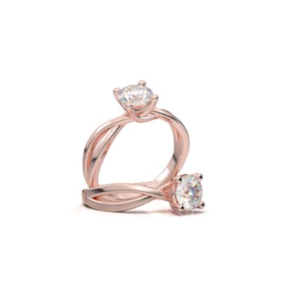 Anel Solitario Torcido De Ouro Rose 18k Diamante Brilhante 20pontos