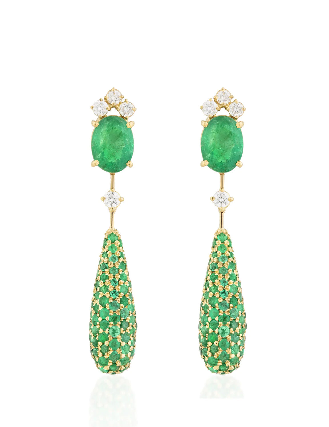 Brinco feminino de ouro 18k diamantes e esmeralda Suzan