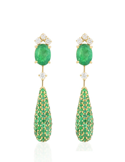Brinco feminino de ouro 18k diamantes e esmeralda Suzan