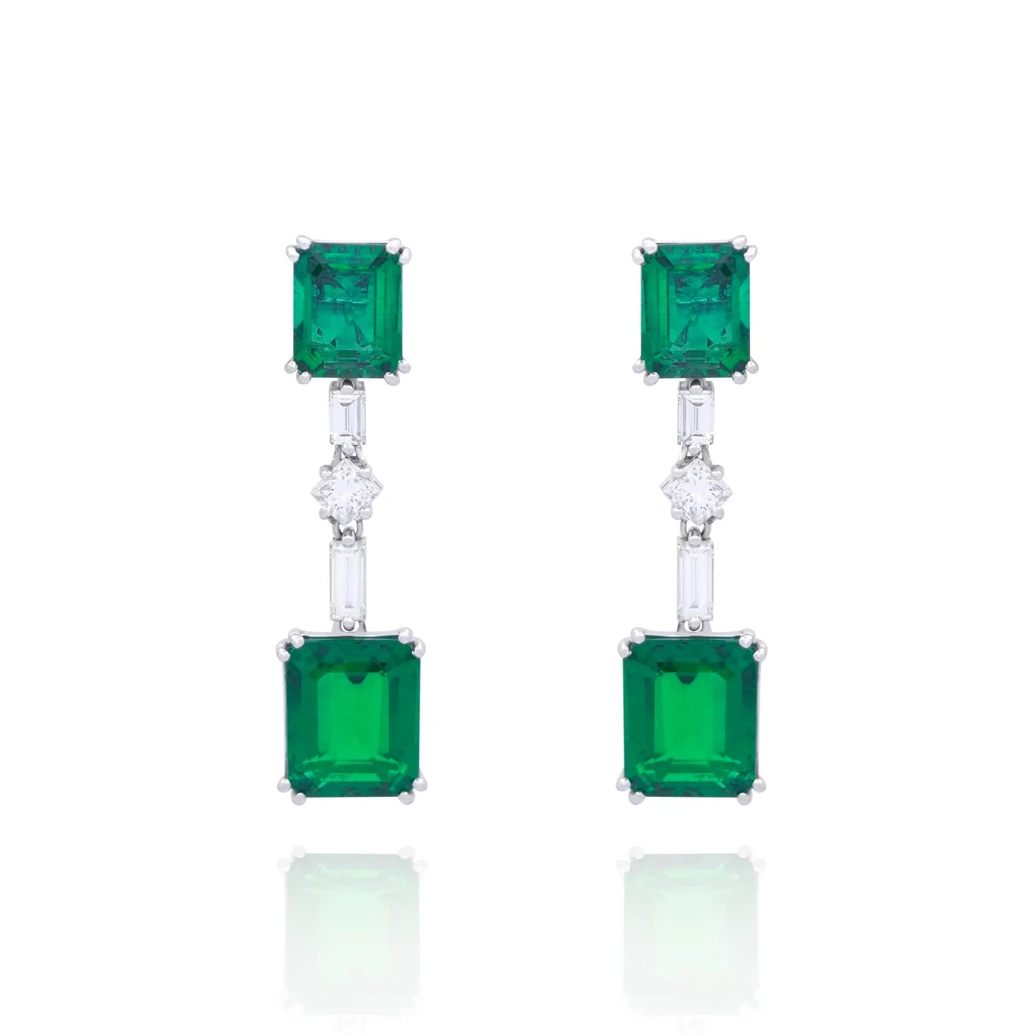 Brinco feminino de ouro 18k diamantes e esmeralda Helen