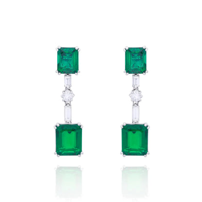 Brinco feminino de ouro 18k diamantes e esmeralda Helen