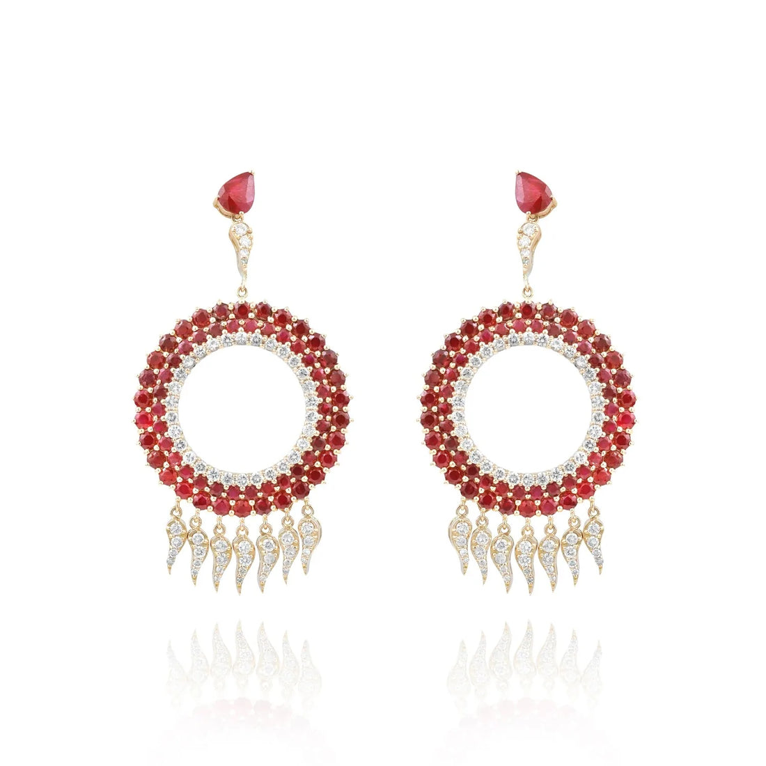 Brinco feminino de ouro 18k diamantes e rubis luxo