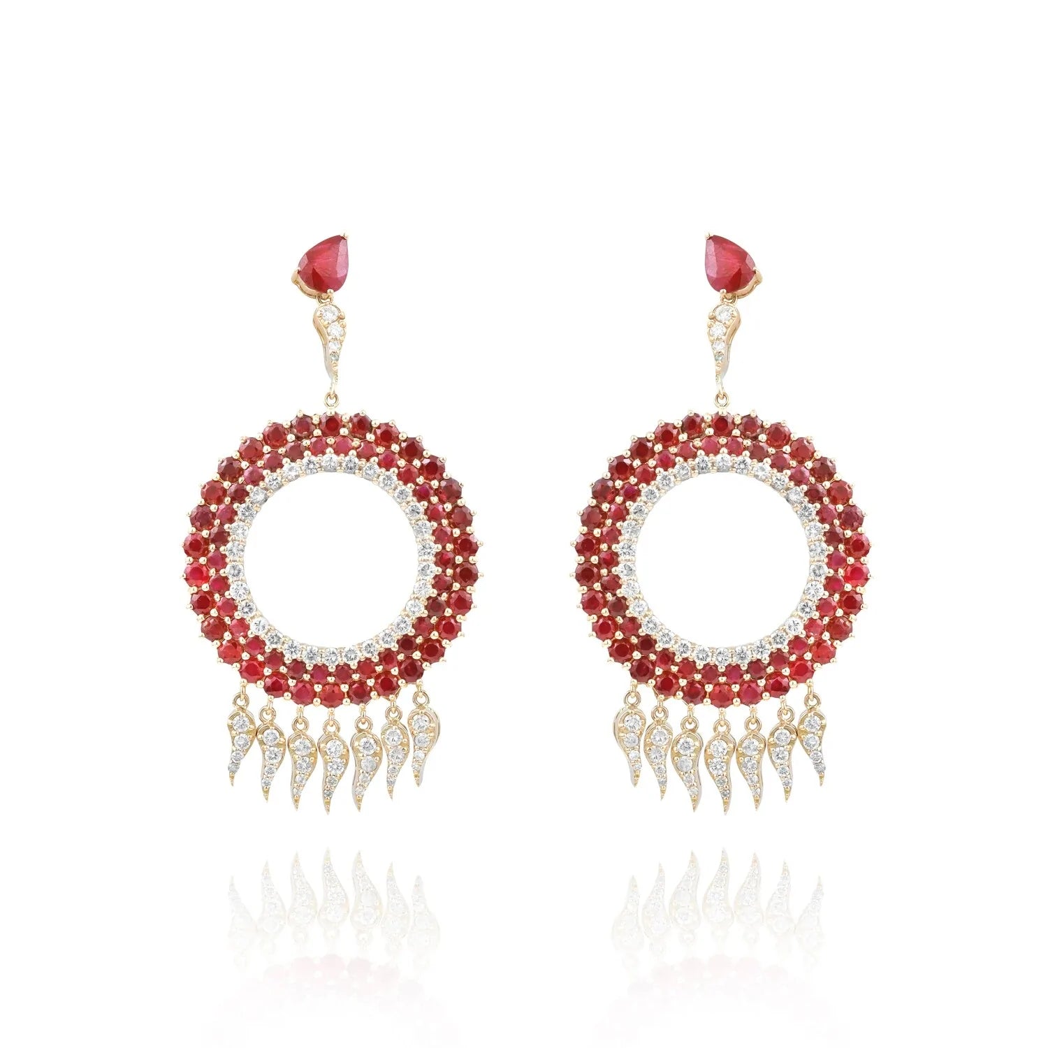 Brinco feminino de ouro 18k diamantes e rubis luxo