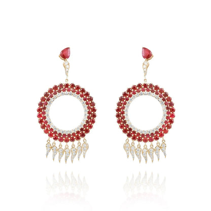 Brinco feminino de ouro 18k diamantes e rubis luxo