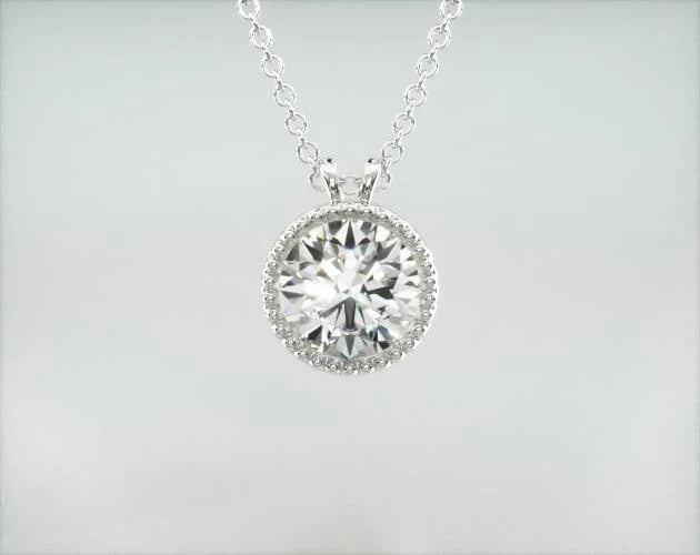 Colar Corrente Feminina Ouro18k Solitario Diamante Luxo Moldura 50pontos