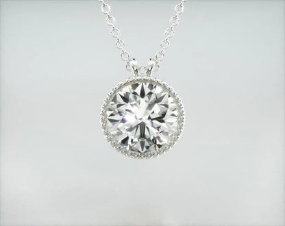 Colar Corrente Feminina Ouro18k Solitario Diamante Luxo Moldura 100 pontos