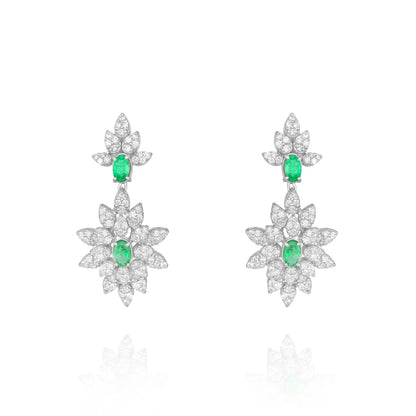 Brinco feminino de ouro 18k diamantes  e esmeralda monaco