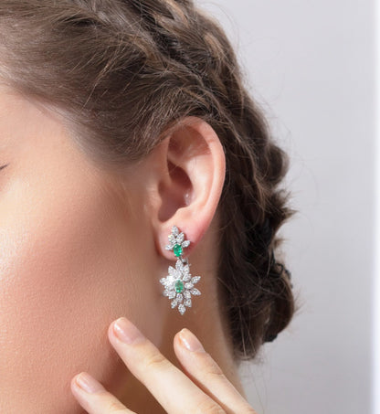 Brinco feminino de ouro 18k diamantes  e esmeralda monaco