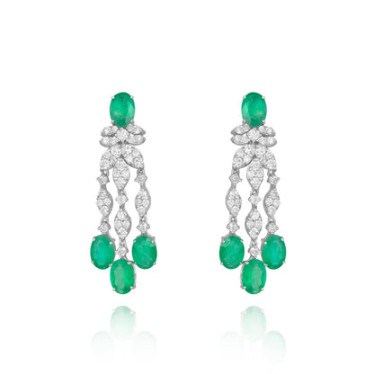 Brinco feminino de ouro 18k diamantes e esmeralda Shopia