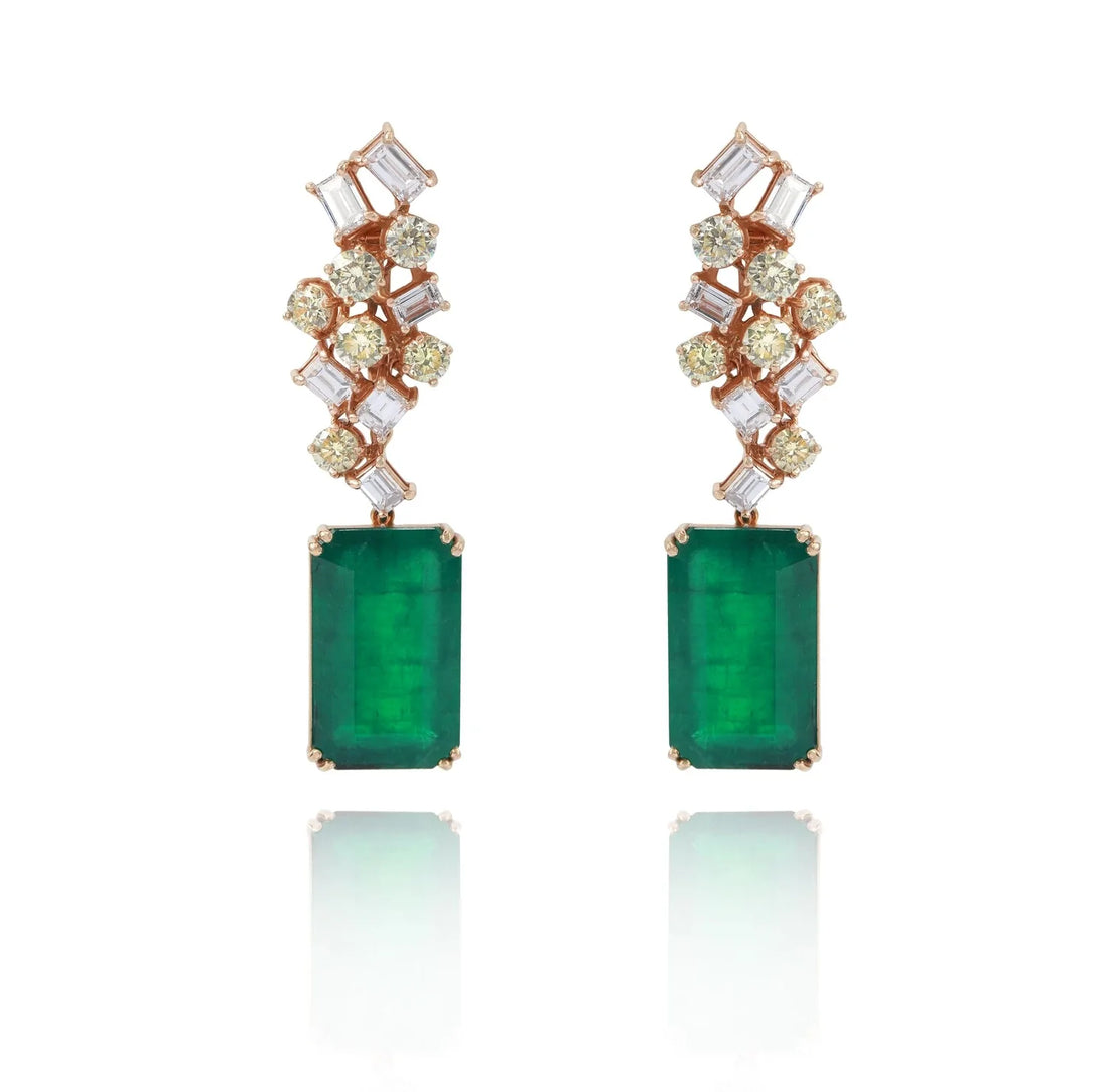 Brinco feminino de ouro 18k diamantes e esmeralda Zoe