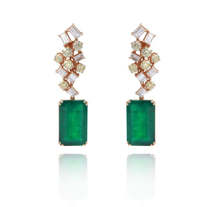 Brinco feminino de ouro 18k diamantes e esmeralda Zoe