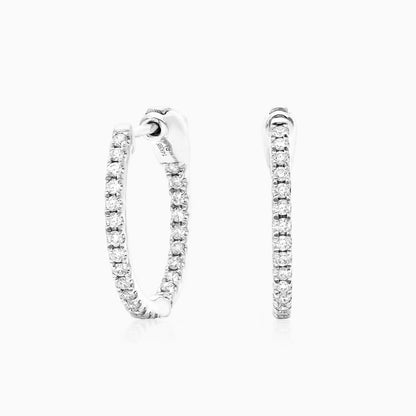 Brinco de Argola em Ouro Branco 18k e Diamantes Redondos 0,25 Pts o Par