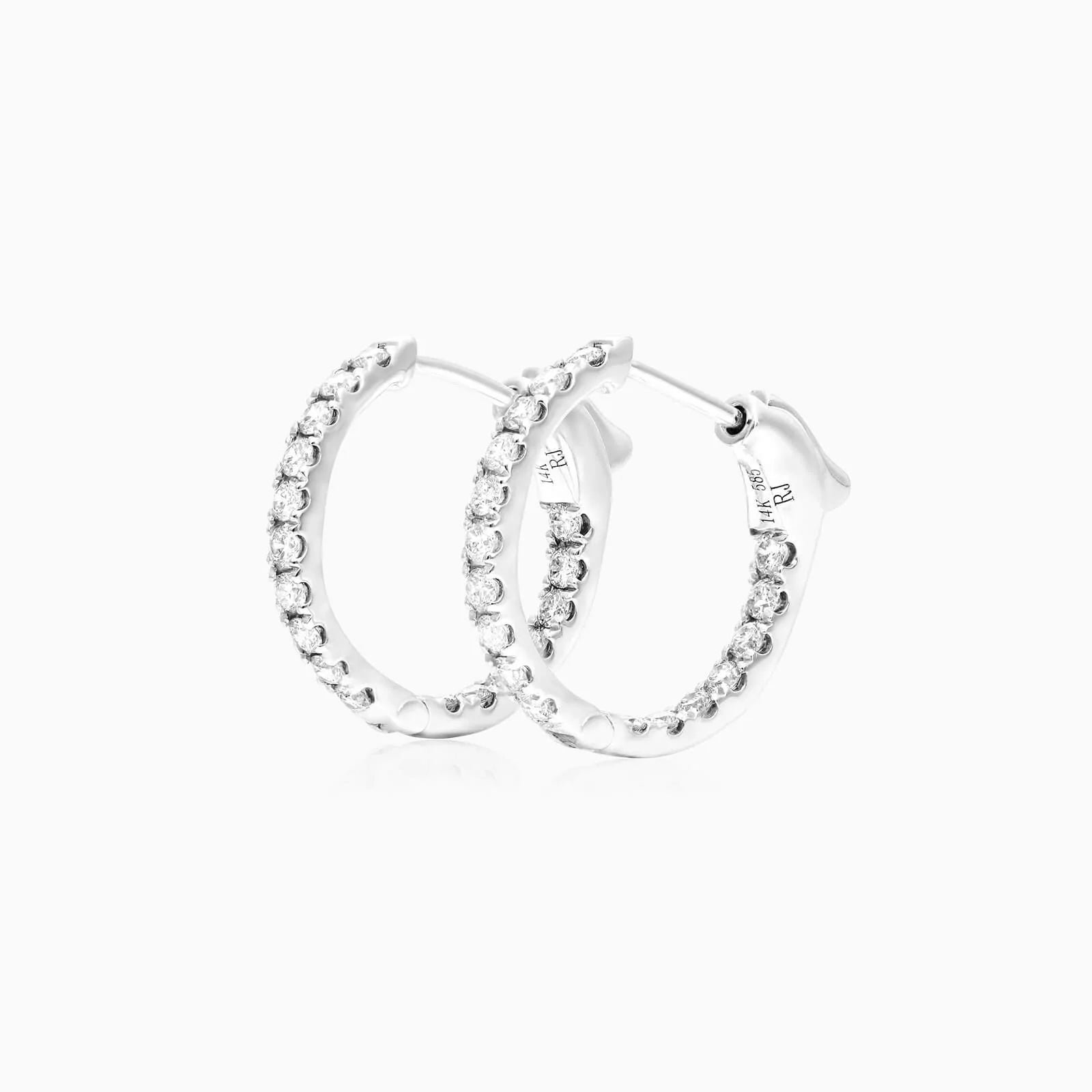 Brinco de Argola em Ouro Branco 18k e Diamantes Redondos 0,50 Pts o Par