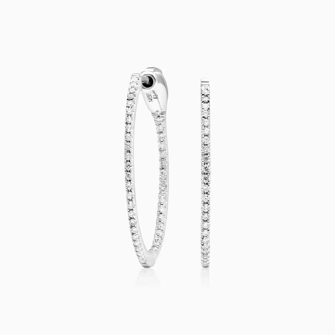 Brinco de Ouro Branco 18k Argola Com Diamantes 0,25 Pts o Par