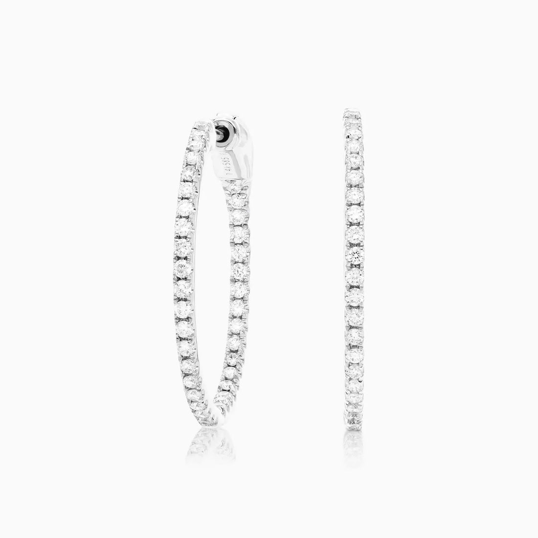 Brinco de Ouro Branco 18k Argola Com Diamantes 0,50 Pts o Par