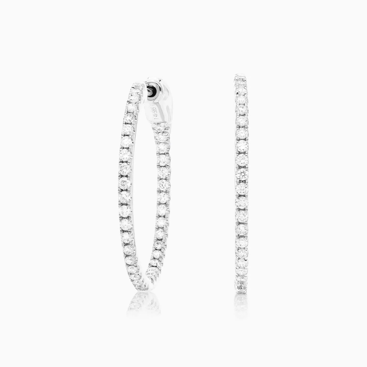 Brinco de Ouro Branco 18k Argola Com Diamantes 0,50 Pts o Par